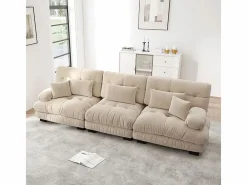 DripeX Sofá De Terciopelo|Sofá - 3 Plazas|Gran sofá - 3 plazas - con 5 cojines - estructura madera maciza - Felpa - 313x77x81cm