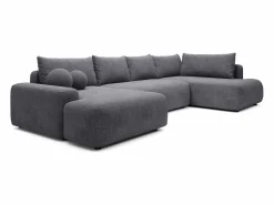 Vente-unique Gran sofá cama rinconera derecha panorámico tela texturizada DAVISO Gris antracita Online