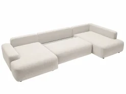 Gran sofá cama rinconera derecha panorámico en tela texturizada DAVISO^Vente-unique