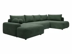 Gran sofá cama rinconera derecha panorámico en tela texturizada verde abeto DAVISO^Vente-unique Discount