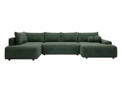 Vente-unique Gran sofá cama rinconera izquierda panorámico en tela texturizada verde abeto DAVISO Verde pino New