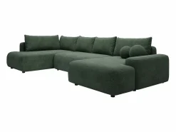 Vente-unique Gran sofá cama rinconera izquierda panorámico en tela texturizada verde abeto DAVISO Verde pino New