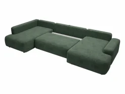 Vente-unique Gran sofá cama rinconera izquierda panorámico en tela texturizada verde abeto DAVISO Verde pino New