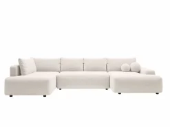 Vente-unique Gran sofá cama rinconera izquierda panorámico en tela texturizada DAVISO Crema Clearance
