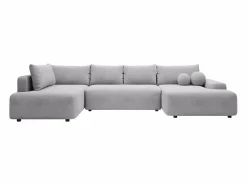 Vente-unique Gran sofá cama rinconera izquierda panorámico en tela texturizada DAVISO Gris claro New
