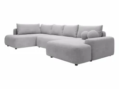 Vente-unique Gran sofá cama rinconera izquierda panorámico en tela texturizada DAVISO Gris claro New