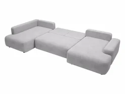 Vente-unique Gran sofá cama rinconera izquierda panorámico en tela texturizada DAVISO Gris claro New