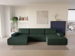 Gran sofá cama rinconera panorámico de pana con compartimentos AMELIA^Vente-unique Sale
