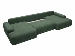 Vente-unique Sofá Xxl|Gran sofá cama rinconera panorámico 7 plazas en tela texturizada verde abeto DAVISO