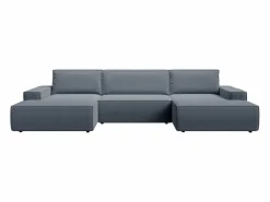Vente-unique Gran sofá cama rinconera panorámico en tela texturizada AMELIA Azul Hot