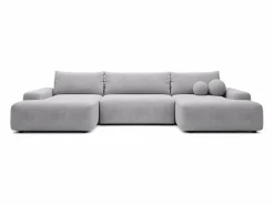 Vente-unique Gran sofá cama rinconera panorámico 7 plazas en tela texturizada DAVISO Gris claro Discount