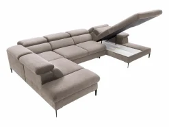 Vente-unique Sofá Xxl|Gran sofá cama rinconera panorámico de terciopelo marrón SEPINA de Pascal Morabito