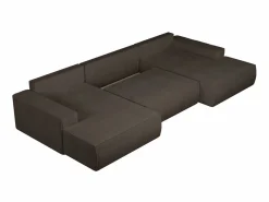 Gran sofá cama rinconera panorámico de pana marrón AMELIA^Vente-unique Outlet