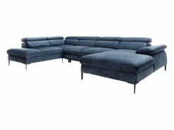 Vente-unique Sofá Xxl|Gran sofá cama rinconera panorámico de terciopelo azul noche SEPINA Pascal Morabito