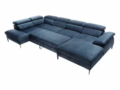 Vente-unique Sofá Xxl|Gran sofá cama rinconera panorámico de terciopelo azul noche SEPINA Pascal Morabito