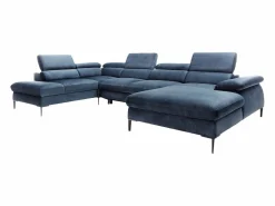 Vente-unique Sofá Xxl|Gran sofá cama rinconera panorámico de terciopelo azul noche SEPINA Pascal Morabito