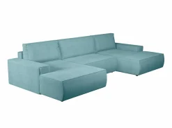 Vente-unique Gran sofá cama rinconera panorámico de pana AMELIA Azul turquesa Hot
