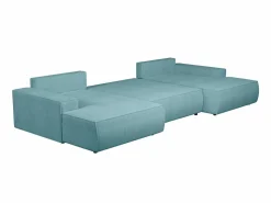 Vente-unique Gran sofá cama rinconera panorámico de pana AMELIA Azul turquesa Hot