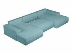 Vente-unique Gran sofá cama rinconera panorámico de pana AMELIA Azul turquesa Hot