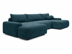 Vente-unique Gran sofá cama rinconera panorámico de 7 plazas en tela texturizada DAVISO Azul Best
