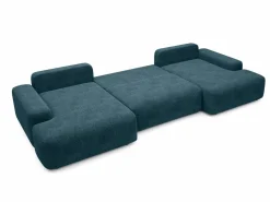 Vente-unique Gran sofá cama rinconera panorámico de 7 plazas en tela texturizada DAVISO Azul Best