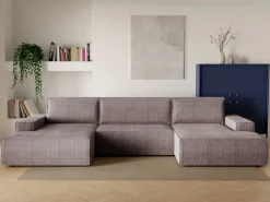 Gran sofá cama rinconera panorámico de pana AMELIA^Vente-unique Sale