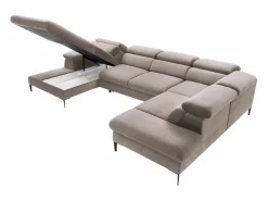 Vente-unique Sofás Y Sillones|Sofá Xxl|Gran sofá cama rinconera panorámico izquierdo de terciopelo marrón SEPINA de Pascal Morabito