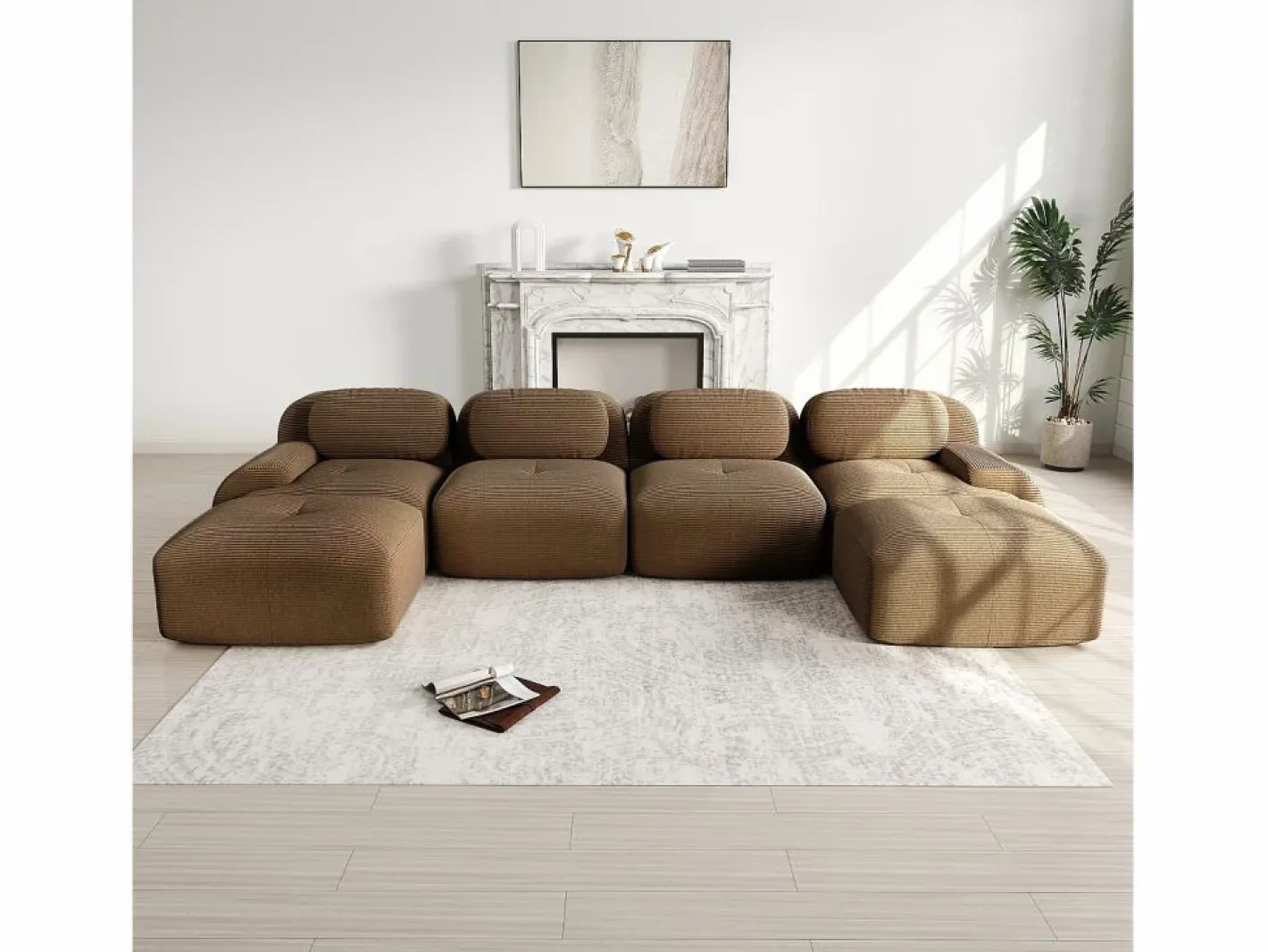 DripeX Gran sofá de esquina modular 388cm - en Pana - con 4 cojines y 2 otomanas - ergonómico - Marrón Marru00f3n Hot