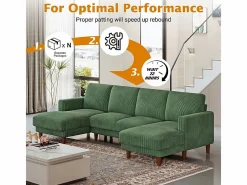 DripeX Gran sofá de esquina panorámico - 4 plazas - chaise longue 109cm - de pana - 269x140x86 - Verde Outlet
