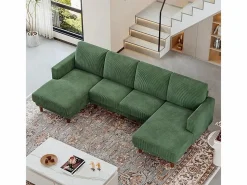 DripeX Gran sofá de esquina panorámico - 4 plazas - chaise longue 109cm - de pana - 269x140x86 - Verde Outlet
