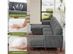 DripeX Gran sofá de esquina panorámico - 4 plazas - chaise longue 109cm - de pana - 269x140x86 - Gris Online