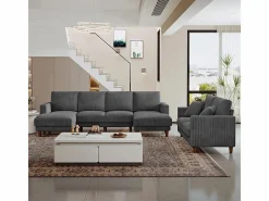 DripeX Gran sofá de esquina panorámico - 4 plazas - chaise longue 109cm - de pana - 269x140x86 - Gris Online