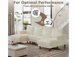 DripeX Gran sofá de esquina panorámico - 4 plazas - chaise longue 109cm - de pana - 269x140x86 - Beige Hot