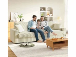 DripeX Gran sofá en terciopelo acanalado con 2 cojines - - 256 x 89 x 88 cm Beige Sale