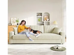 DripeX Gran sofá en terciopelo acanalado con 2 cojines - - 256 x 89 x 88 cm Beige Sale
