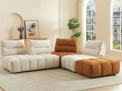 Gran sofá rinconera con respaldo avanzable y reclinable en tela beige y terracota APOLIU^Vente-unique Online