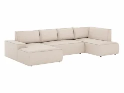 Vente-unique Gran sofá rinconera izquierda panorámico de tela texturizado AMELIA Beige Hot