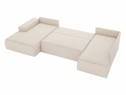 Vente-unique Gran sofá rinconera izquierda panorámico de tela texturizado AMELIA Beige Hot