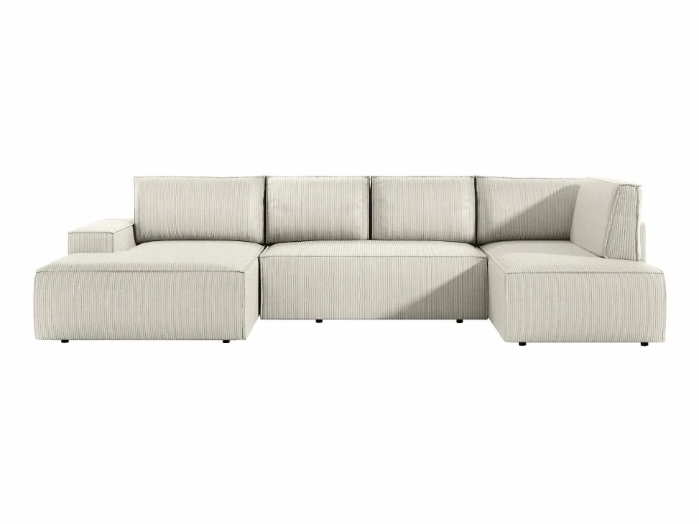 Vente-unique Gran sofá rinconera panorámico izquierdo convertible de pana AMELIA Beige Best
