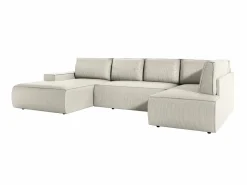 Vente-unique Gran sofá rinconera panorámico izquierdo convertible de pana AMELIA Beige Best