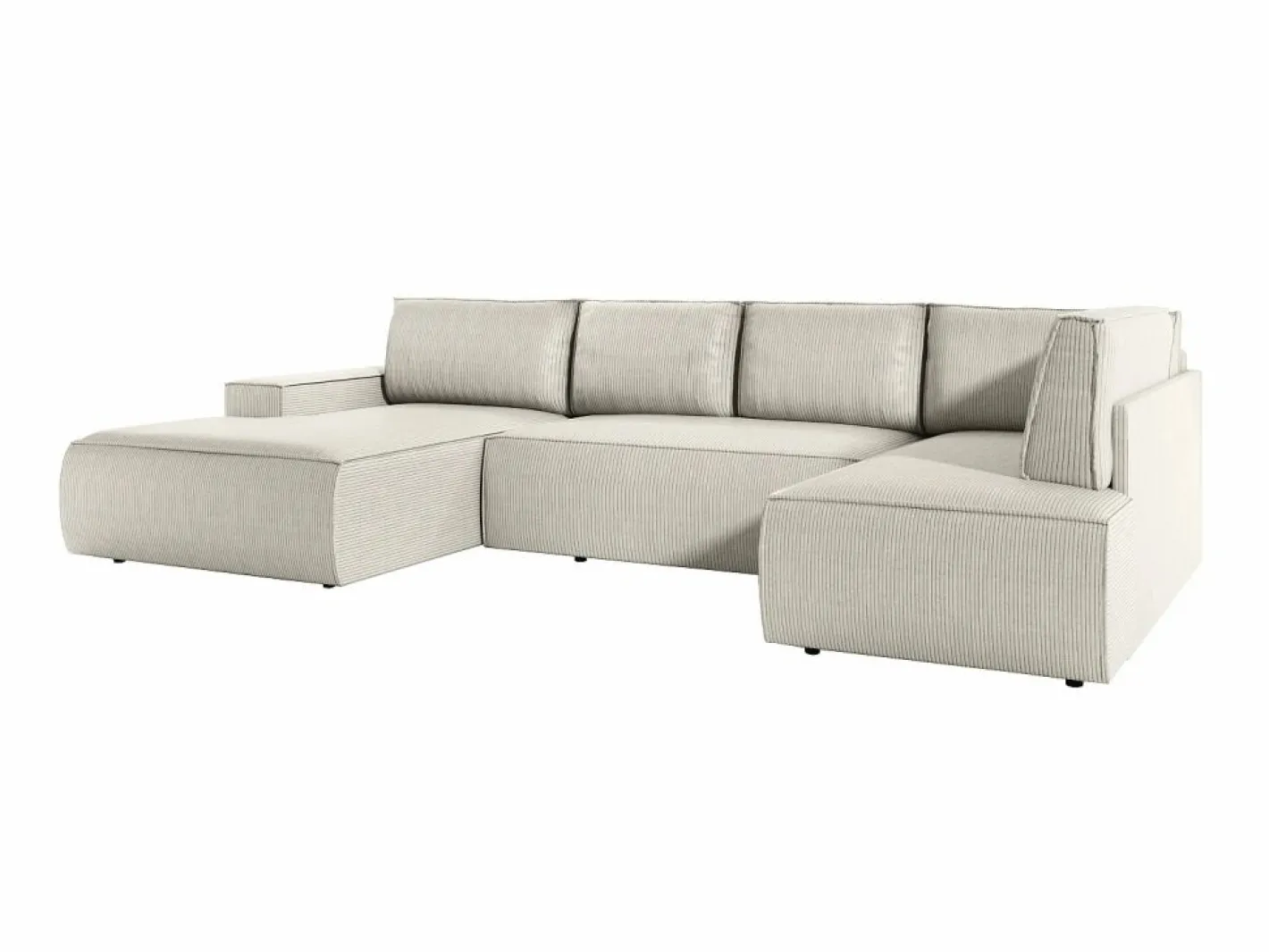 Vente-unique Gran sofá rinconera panorámico izquierdo convertible de pana AMELIA Beige Best