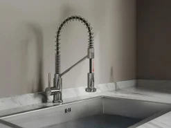 Vente-unique Grifo de cocina con ducha extraíble de acero inoxidable - Cromado - ROFLEX Plateado Clearance