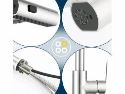 NETTLIFE Grifo De Cocina|Grifo de cocina extraíble - Grifo mezclador para fregadero de 360° con ducha de acero inoxidable, 2 modos de pulverización