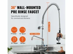 Grifo de Cocina SucceBuy para Fregadero de Cocina de Montaje en Pared - Con Rociador de Prelavado, 91 cm^ Clearance