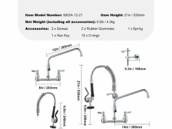 Grifo de Cocina SucceBuy para Fregadero de Montaje en Pared - Con Rociador de Prelavado, 53.3 cm Plateado Best