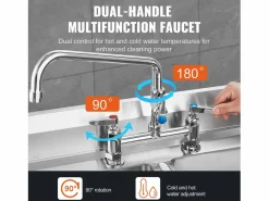 Grifo de Cocina, SucceBuy Grifo de Fregadero de Cocina Comercial con Rociador de Prelavado, 66 cm de Altura Plateado