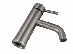 Grifo mezclador redondo de acero inoxidable, acabado acero inoxidable cepillado. Medidas: An 5,1 x Alt. 17 x Pr 16,3 cm, SALAVAN^Shower & Design Online