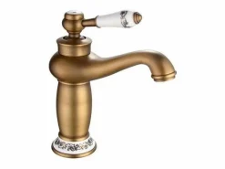 Rousseau Grifo|Grifo monomando para lavabo MARPLE viejo cepillado, cuerpo de latón, caño cuello de cisne 205 mm, cartucho cerámico Ø35 mm