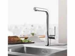 GROHE Grifo De Cocina|Essence mezclador de cocina tamaño XL Caño alto cromado extraíble