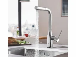 GROHE Grifo De Cocina|Essence mezclador de cocina tamaño XL Caño alto cromado extraíble